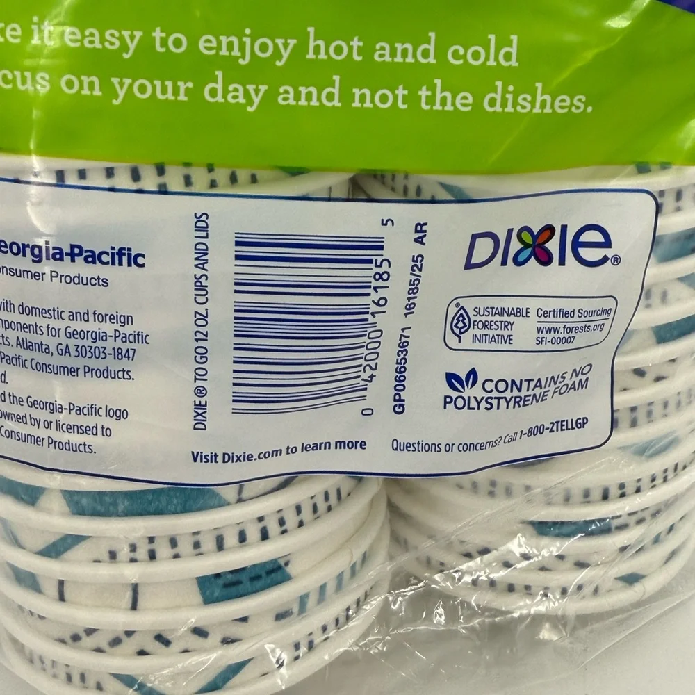 Dixie To Go Paper Cups w/ Lids 12Fluid Ounce 60 Count Insulated Non-Slip New NIP